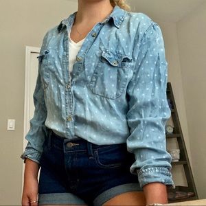 Flower print denim chambray